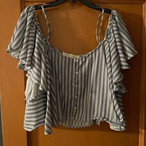 Gorgeous off the shoulder blouse in blue and white stripes